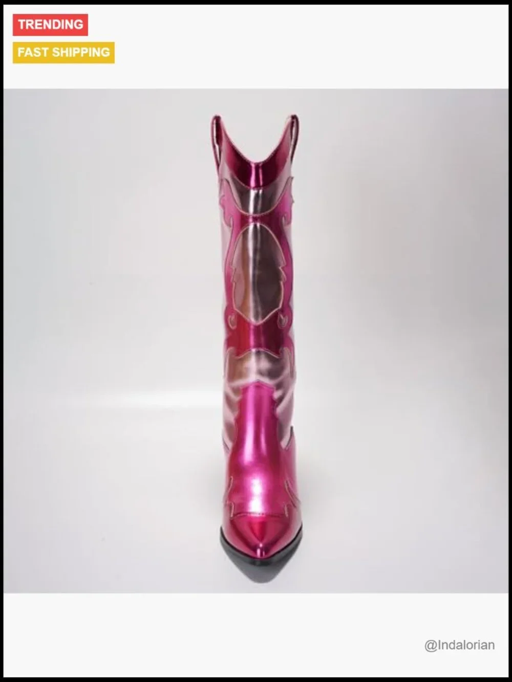 Metallic Colorblock Cowboy Boots - Faux Leather Mid Calf 3in Heel Pointed Toe - Picture 5 of 7